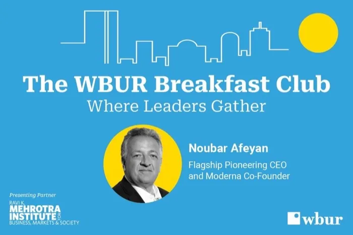 Production art for The WBUR Breakfast Club with Flagship Pioneering CEO Noubar Afeyan