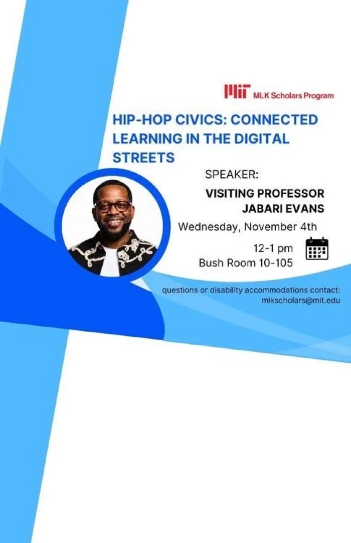 Production art for MLK Scholar Presentation: Jabari Evans — Hip-Hop Civics