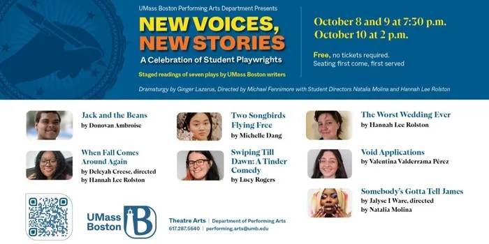 Production art for New Voices, New Stories: A Celebration of UMass Boston Student Playwrights