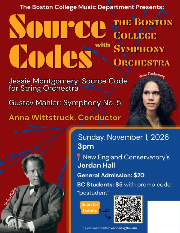 Production art for Boston College Symphony Orchestra: Musical Source Codes