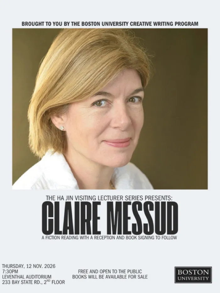 Production art for The Ha Jin Visiting Lecturer Series Presents: Claire Messud