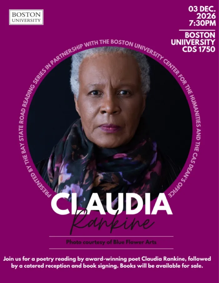 Production art for The Bay State Road Reading Series Presents: Claudia Rankine