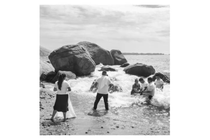 Production art for Artful Conversations: “Baptism,” by Anne Rearick