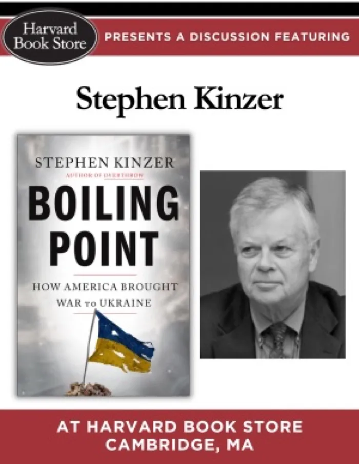 Production art for Stephen Kinzer at Harvard Book Store